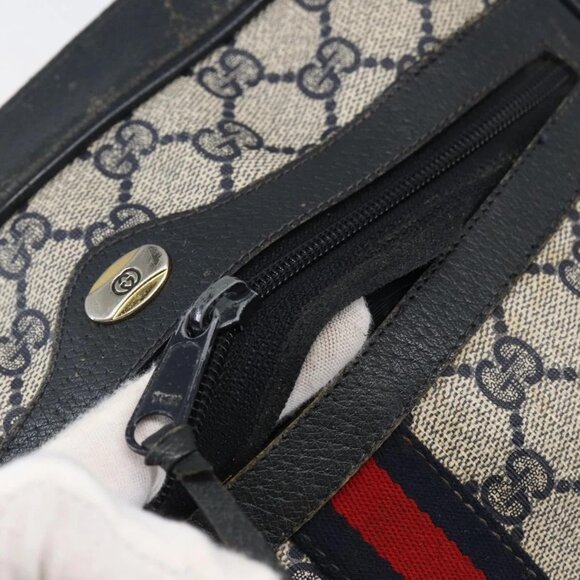 GUCCI GG Canvas Sherry Line Shoulder Bag PVC Leather Navy Red Auth - Picture 10 of 15